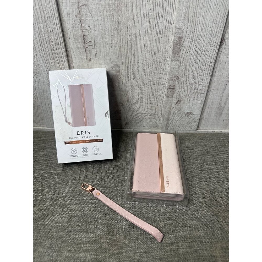Habitu Eris Pink Tri-Fold Wallet Case For iPhone 11 Pro Max/Xs Max Wrist Strap